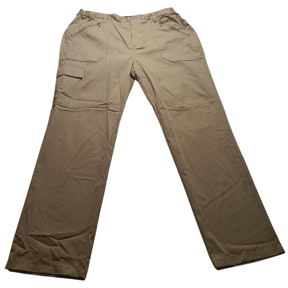 Cotton Traders Men's Khaki Cargo Pants Size 40 Elastic‎ Waist Zipper Pockets Tan